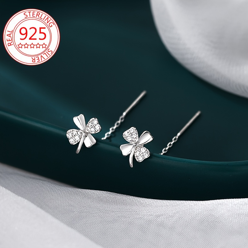 

3g/0.11oz S925 Sterling Silver Flower Tassel Stud Earrings, Flower Clover Design Minimalist Earrings Jewelry For Women Daily Wearing