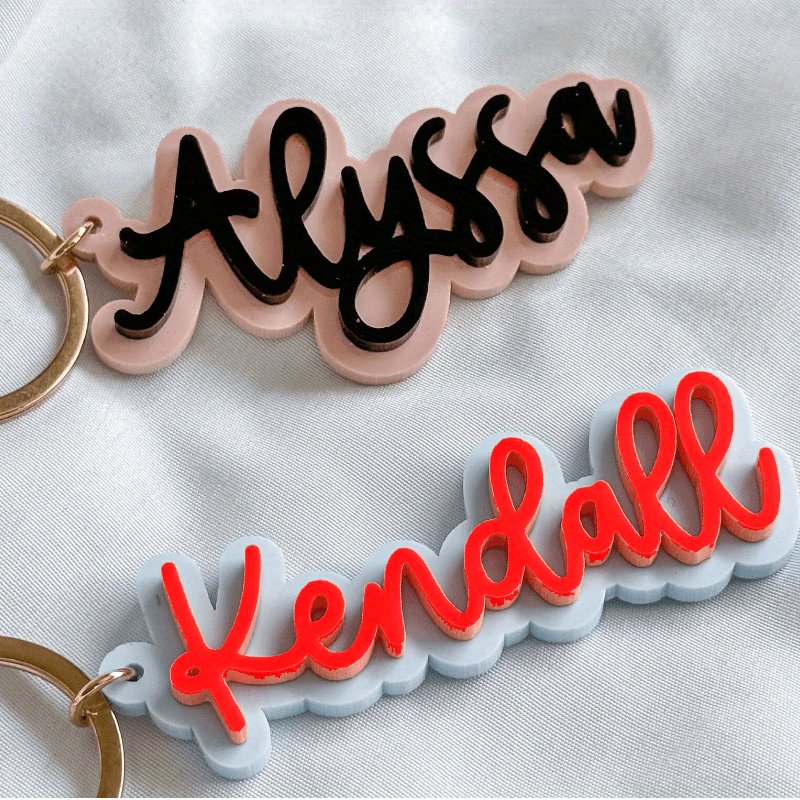 

Custom Acrylic Name Tag Keychain - Personalized Backpack, Diaper Bag & Lunch Box Charm - Unique Retro Gift For Couples & Family