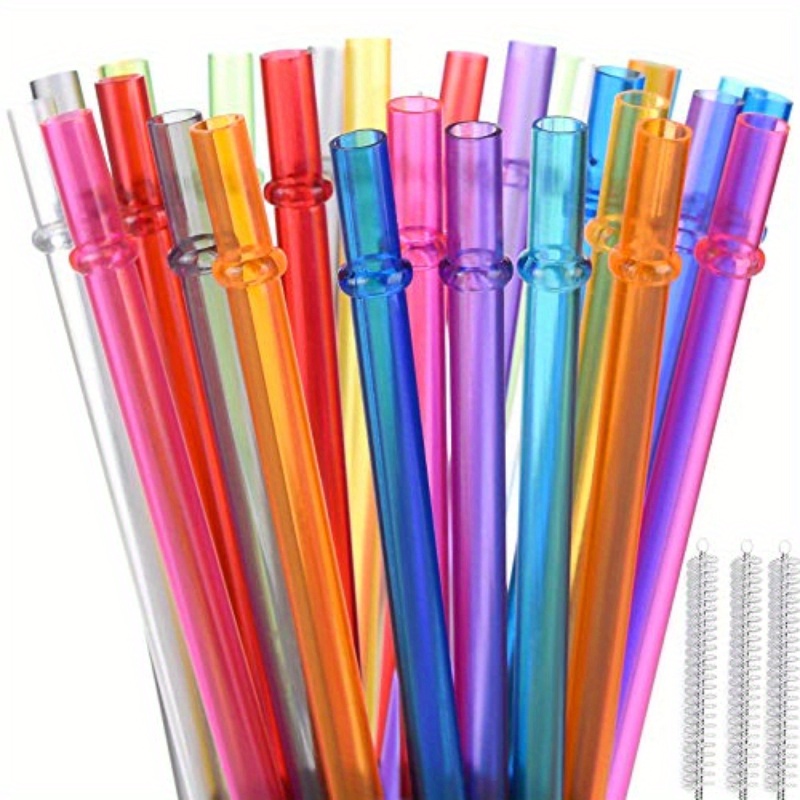 

Rainbow Reusable Plastic Straws Set With Cleaning Brush - 11/35pcs, & Parties