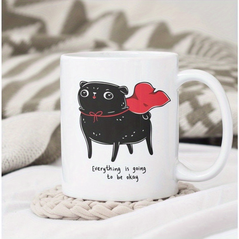 

1pc Cute Black Pug Mug, Everything Is Going To Be Okay Cup, , Pug Coffee Mug, Superhero Pug Gift, Funny Dog Mug