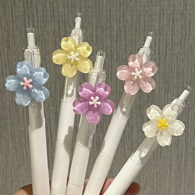 

5-pack Elegant Floral Gel Pens With Retractable Black Ink - Ideal For Writing & Gifting, Assorted Designs, Suitable For Ages 14+