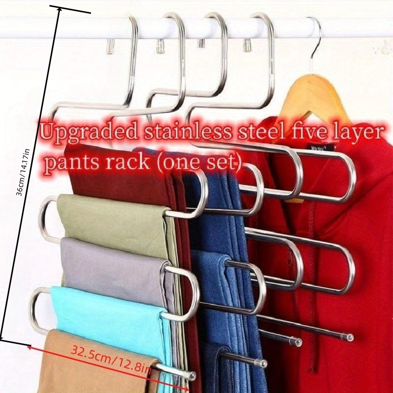 E-shop Edelstahl Mehrstöckiger Hosenbügel, 1-teiliger platzsparender Schrankorganizer, rutschfester Garderobenhosenständer, vielseitiger Kleiderbügel