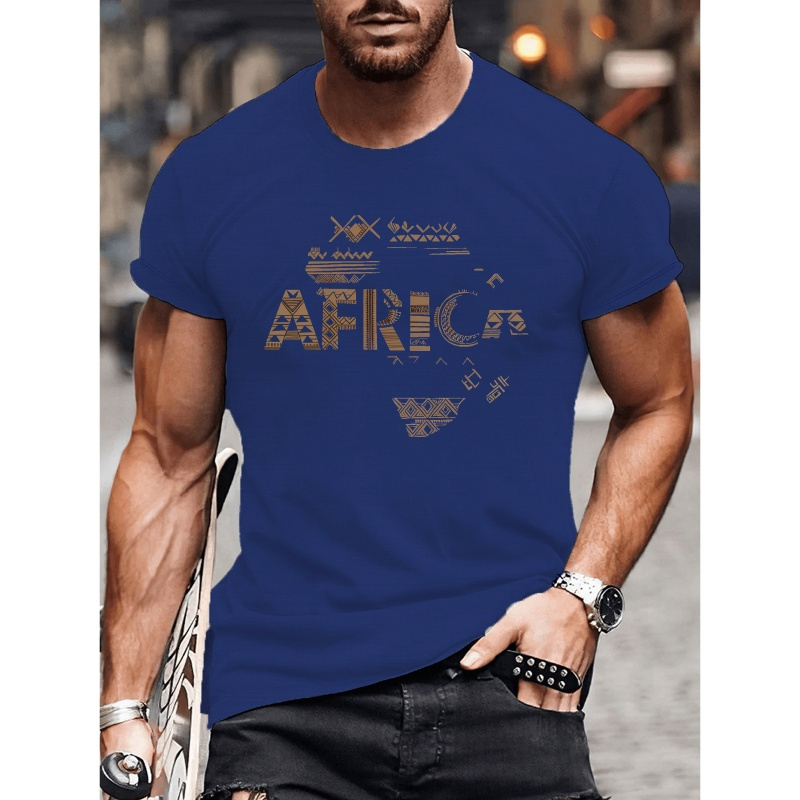 

Tee-shirt imprimé AFRICA Design, T-shirt décontracté à col rond et manches courtes pour homme, haut confortable pour l'été