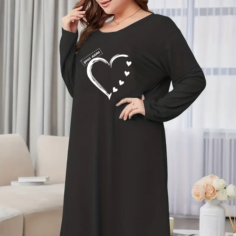 

Robe de Détente Grande Taille pour Femmes Personnalisable - Confortable avec Design Cœur & Nom, Parfaite pour /Printemps