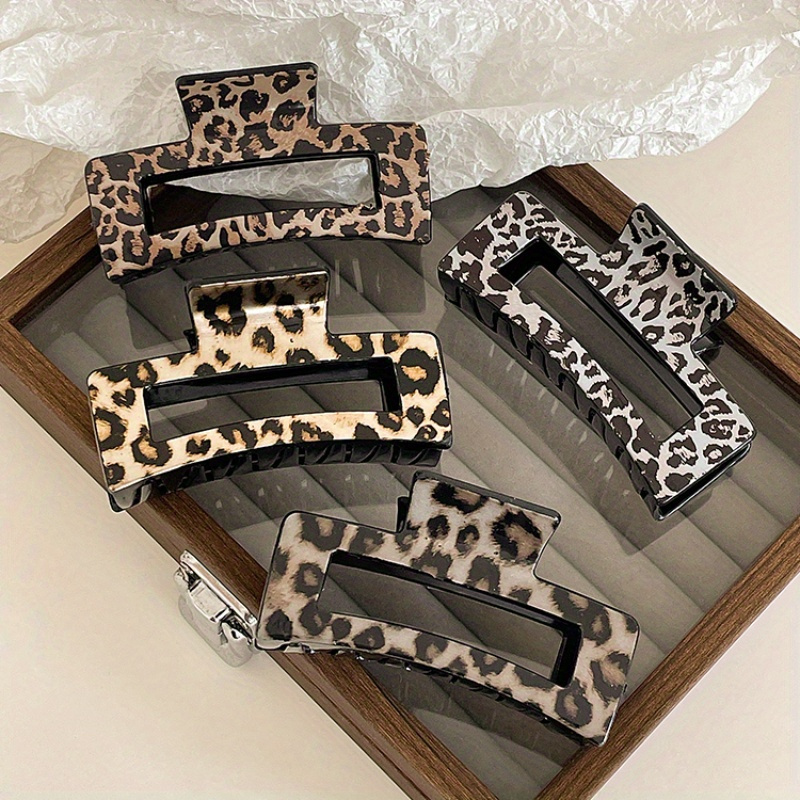 

Vintage & Hip Hop Acrylic Hair Set For Women, 4-piece Assorted Mixed Color Leopard Pattern, Large Size Hair Clips For , Styling Hair Accessories For Adults (14+)