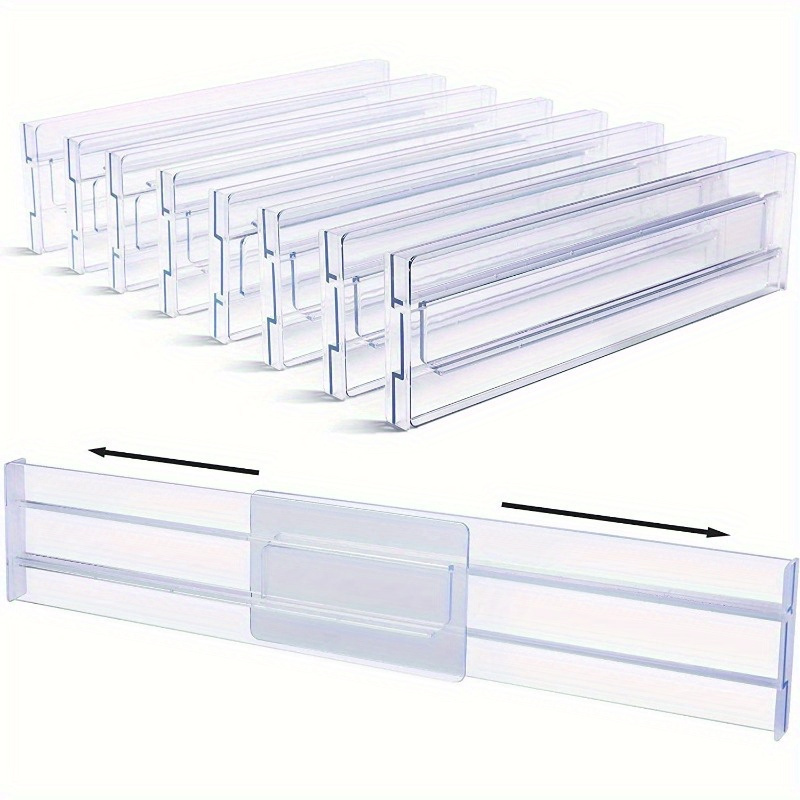 

Adjustable & Drawer Dividers - 3.2" High, Clear Plastic Organizers For Kitchen, Clothing, And Office Storage - Fits 12.2-21.4" Width