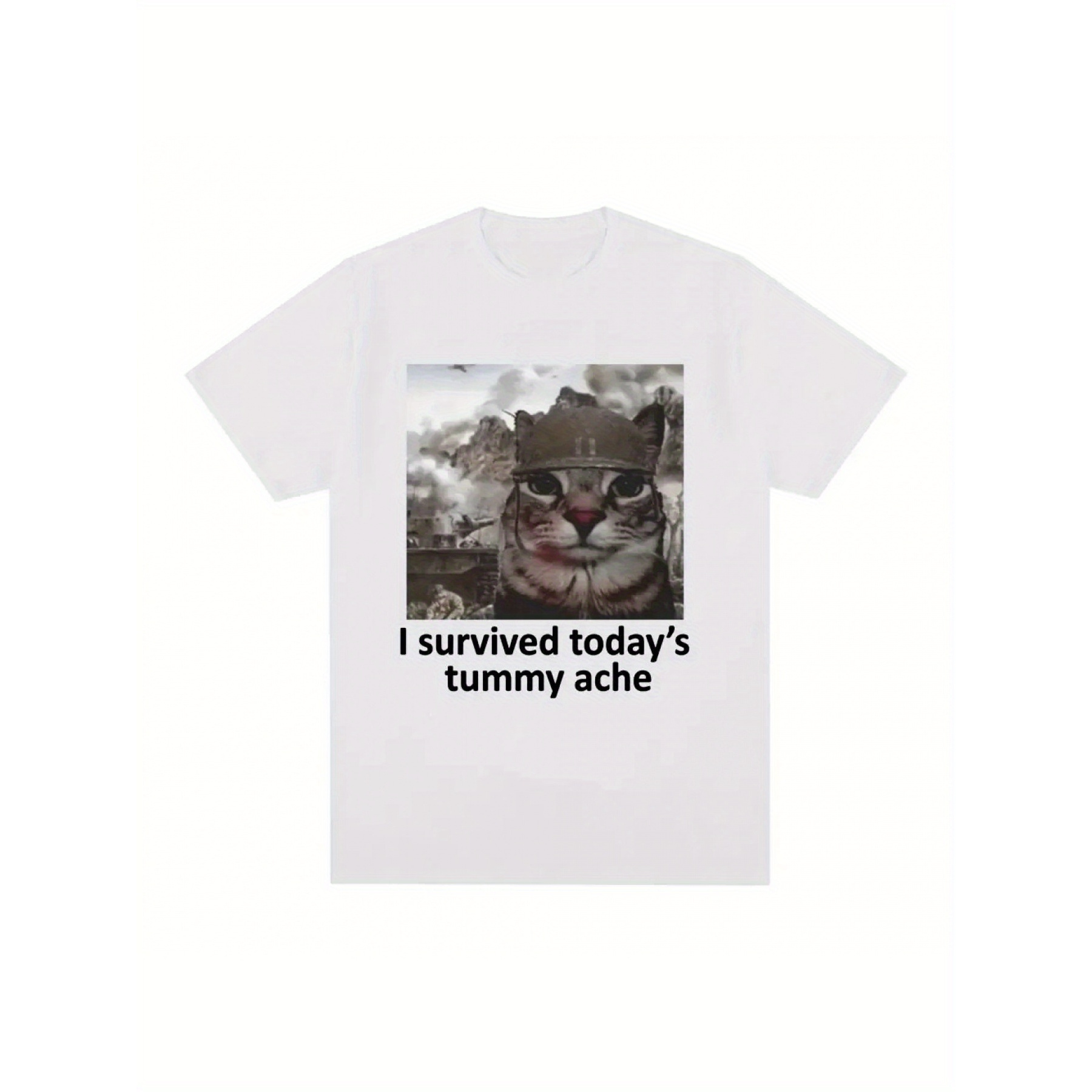 

Streetwear The Tummy Pain Today T-shirt Funny Cat Meme Short Sleeve T-shirt Men's Cotton Leisure Oversized T-shirt