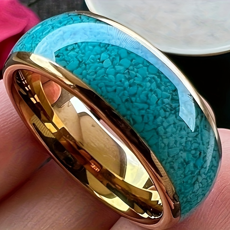 

Luxury Men's Stainless Steel Ring With Imitation Turquoise Inlay, Dome Design, Fashionable And Elegant Gift