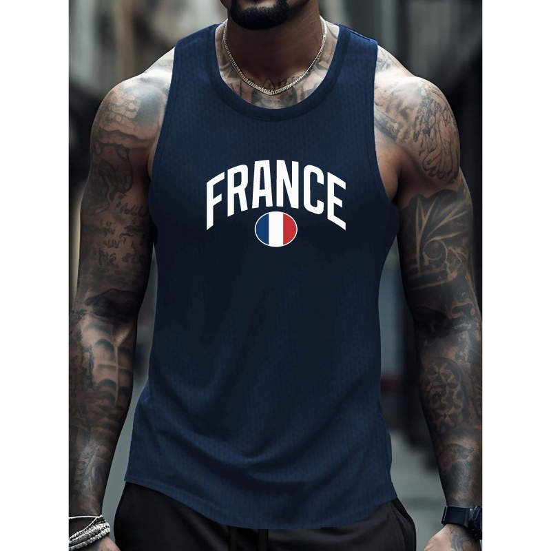 

Débardeur respirant et confortable pour homme avec motif de drapeau de la France, séchage rapide, col rond, sans manches, pour les loisirs et le fitness, meilleur choix pour l'été.