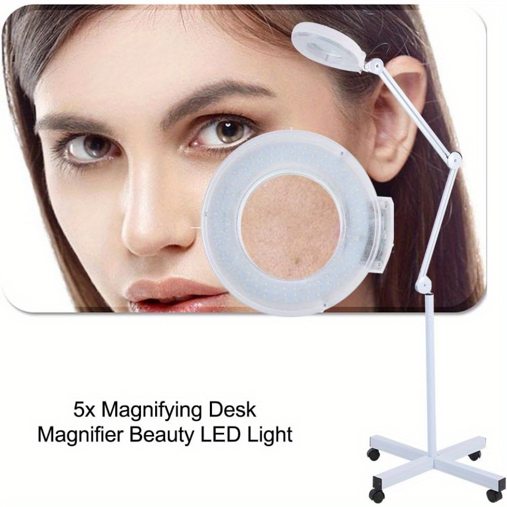 

Magnifier Lamp Floor Stand, 5x Magnification Illuminated Magnifier Lamp, Foldable Magnifying Glass Lamp, 2-in-1 Led Magnifier Lamp With Metal Frame And Support Arm For Therapist, Cool Led White Lamp