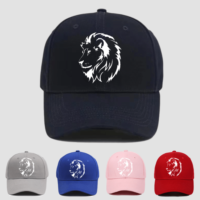 

Unisex Cotton Baseball Cap With Lion Print, Casual Style, Lightweight With Slight Stretch, Adjustable Strap, Hand Washable - Multiple Colors Available