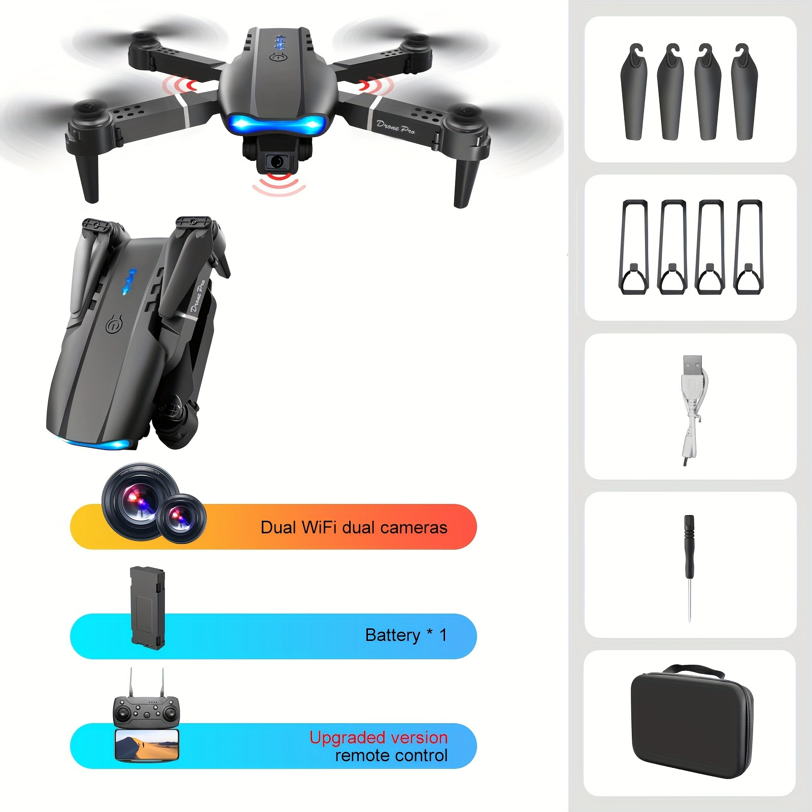 TEMU E99 Drone With Dual Camera, Foldable Rc Drone Toy For Beginners, Indoor And Outdoor Affordable Uav Halloween Christmas Gift, Beginner Drone