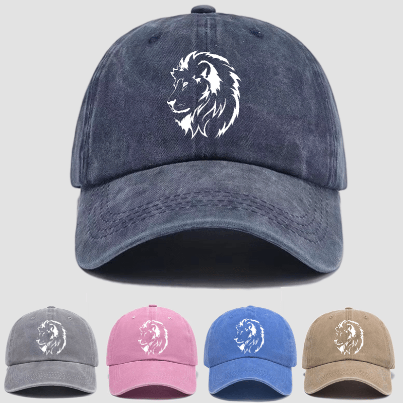 

Vintage Style Cotton Baseball Cap With Lion Emblem, Adjustable Lightweight Hat With Slight Stretch, Hand Washable - Unisex Multiple Colors Available