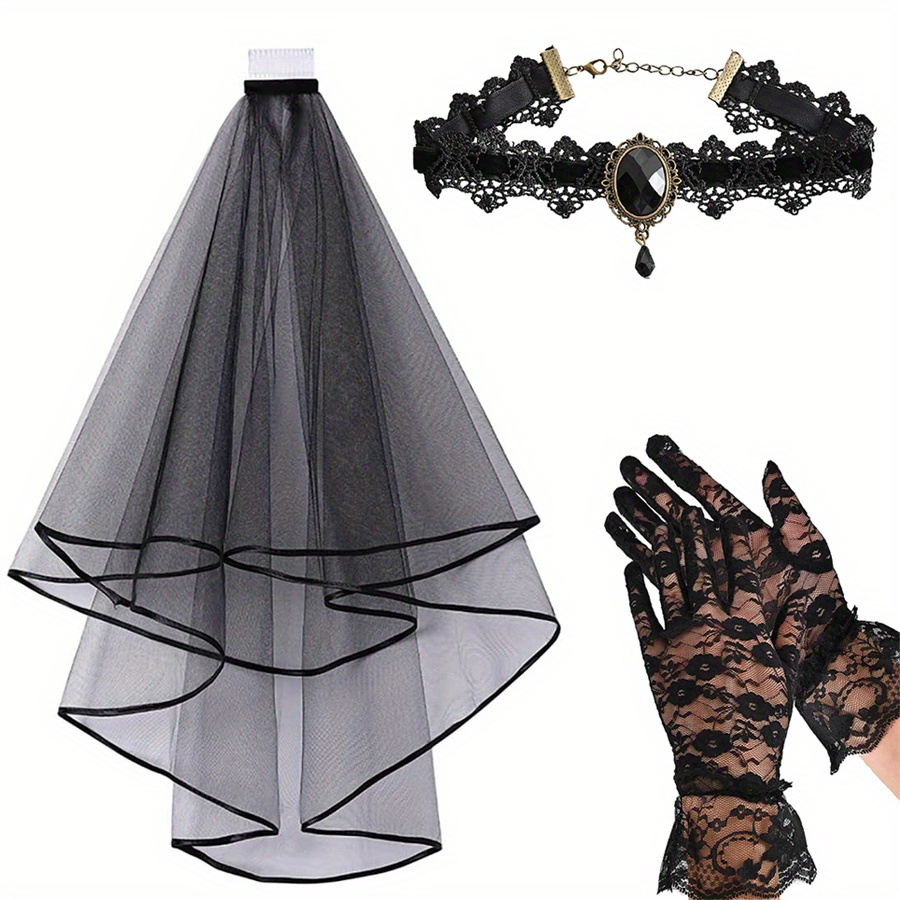 

Bridal Set - 2- , Comb, Gloves, Necklace, And One-size-- For Halloween, Day Of , And Decorations