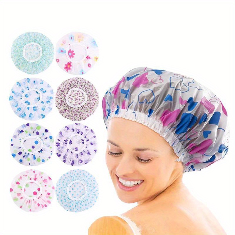 

2pcs Thick Waterproof Shower Caps For Women - Pvc, Oil & Fume Resistant, Use