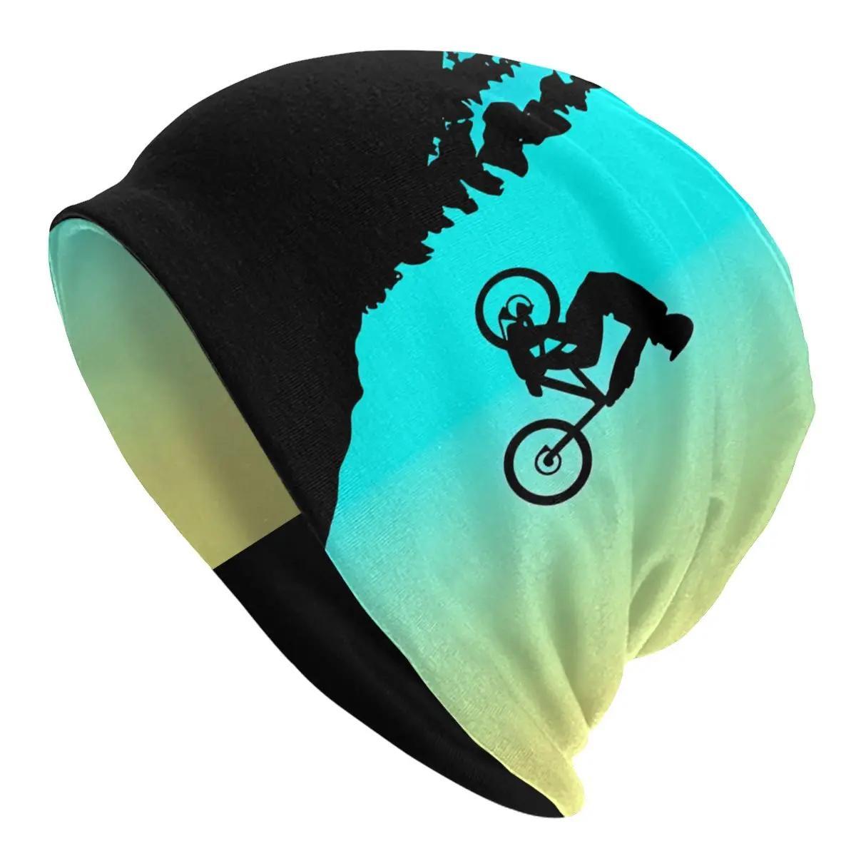 

Mountain Biking Graphic Beanie For Men - Casual Knit Skull Cap, Polyester And Elastane Blend, Stretch Fit For Cycling & Skiing