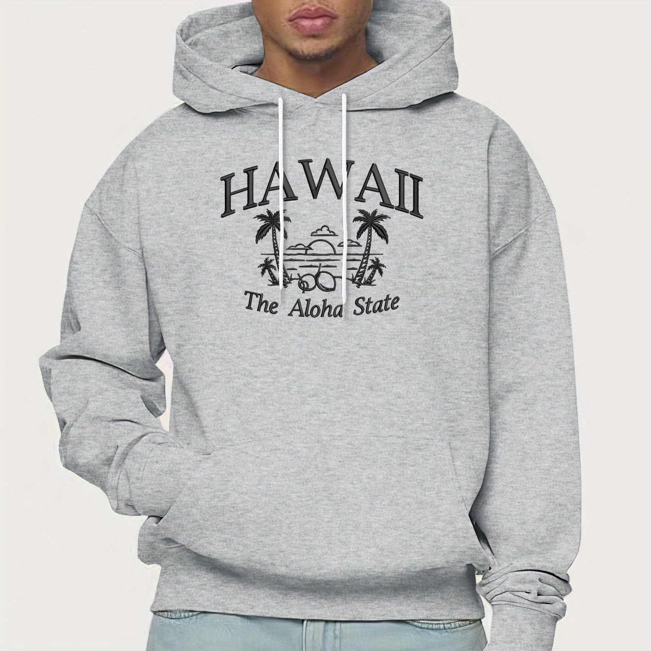 

Hawaii Loose Fit Men's Hoodie Sweatshirt - Trendy Knit Fabric, Hooded Design, And Pocket - Spring/autumn Wear