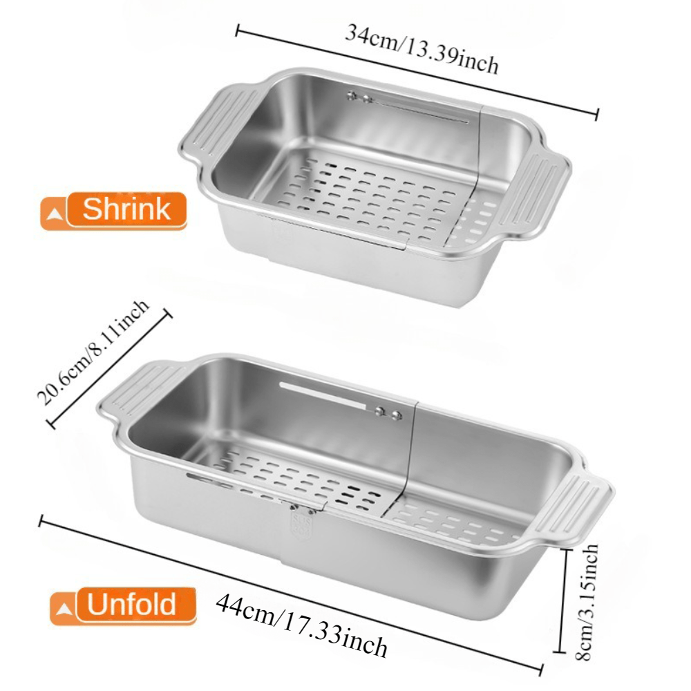 E-shop ., Edelstahl-Teleskop-Siebkorb über dem Spülbecken, verstellbare Größe 8,25"x13,75"-17,25" zum Spülen von Obst, Gemüse, Abtropfen von Nudeln &