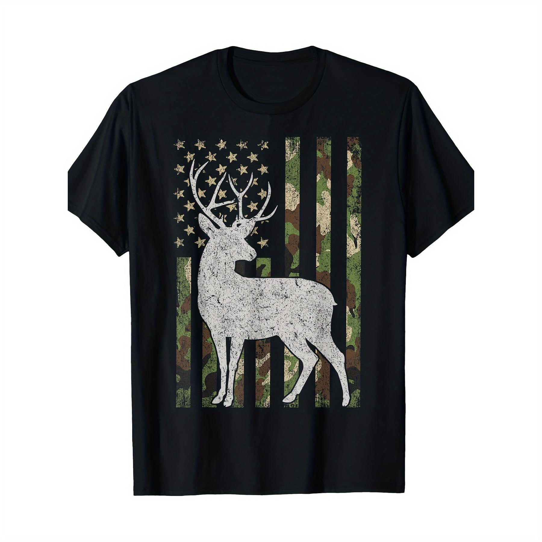 

Camouflage American Flag Deer Elk Stag Camouflage T-shirt-220g