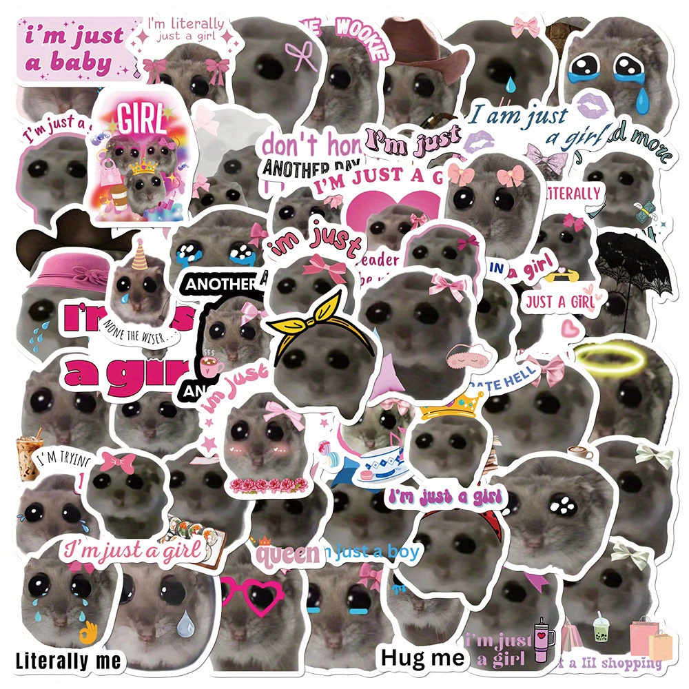 Image of 56-piece Cartoon Sad Hamster Meme Graffiti Stickers, Suitable For Bicycle Stickers/bike Decals, Cycling Gear Stickers, Outdoor , Ideal For Roller Skating And Cycling, Cycling Stickers And Decals