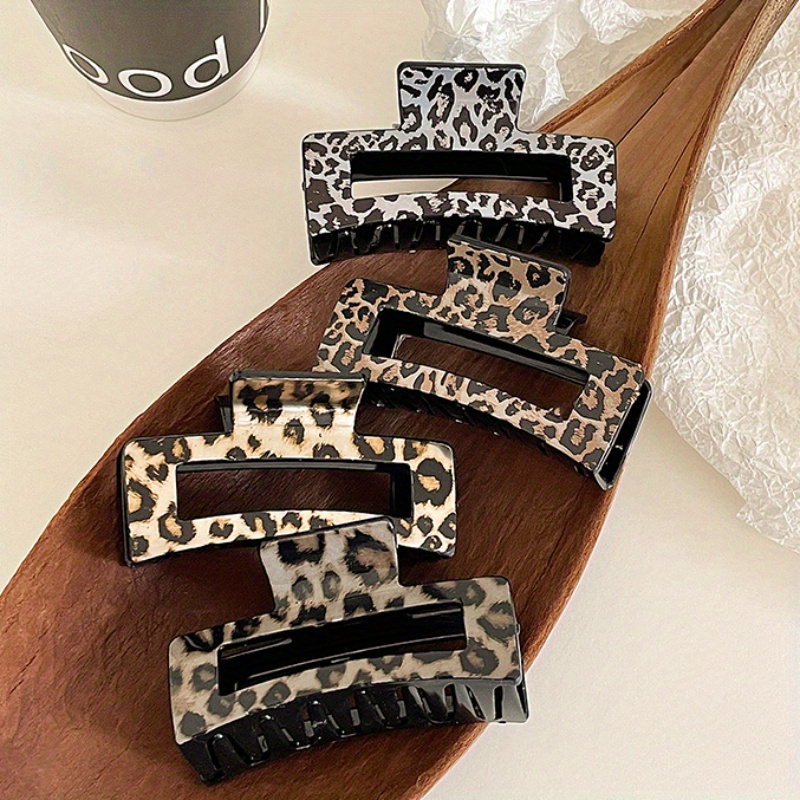 

4pcs Women' Leopard Print Hair Gripper, New Shark Clip Large Size, Suitable For , Back Of Curling