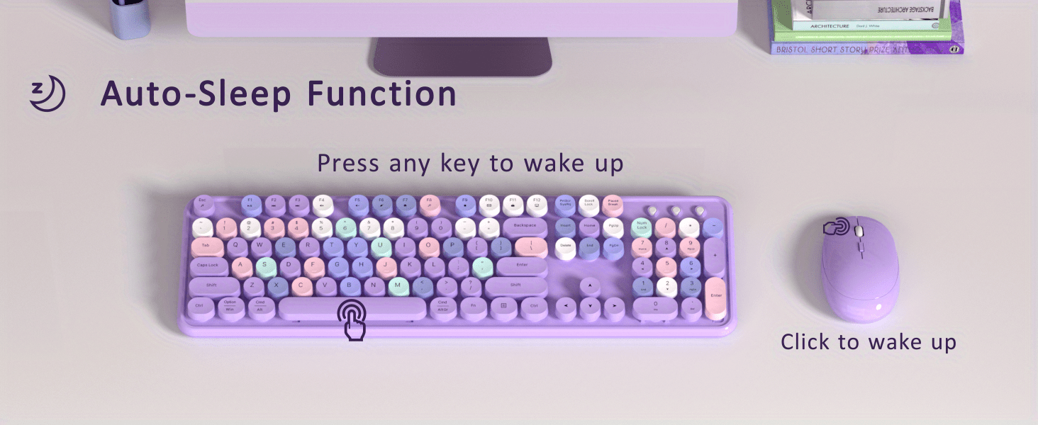  combo retro typewriter style keyboard full size with round keycaps 2 4ghz connection compatible with windows laptop pc desktop nail art cute stickers details 6