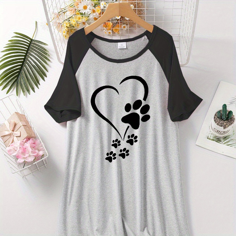 

Plus Size Dress - Polyester Knit Fabric With Elastane, Heart & Paw Print Night Dress For Women, Fit With Medium Stretch