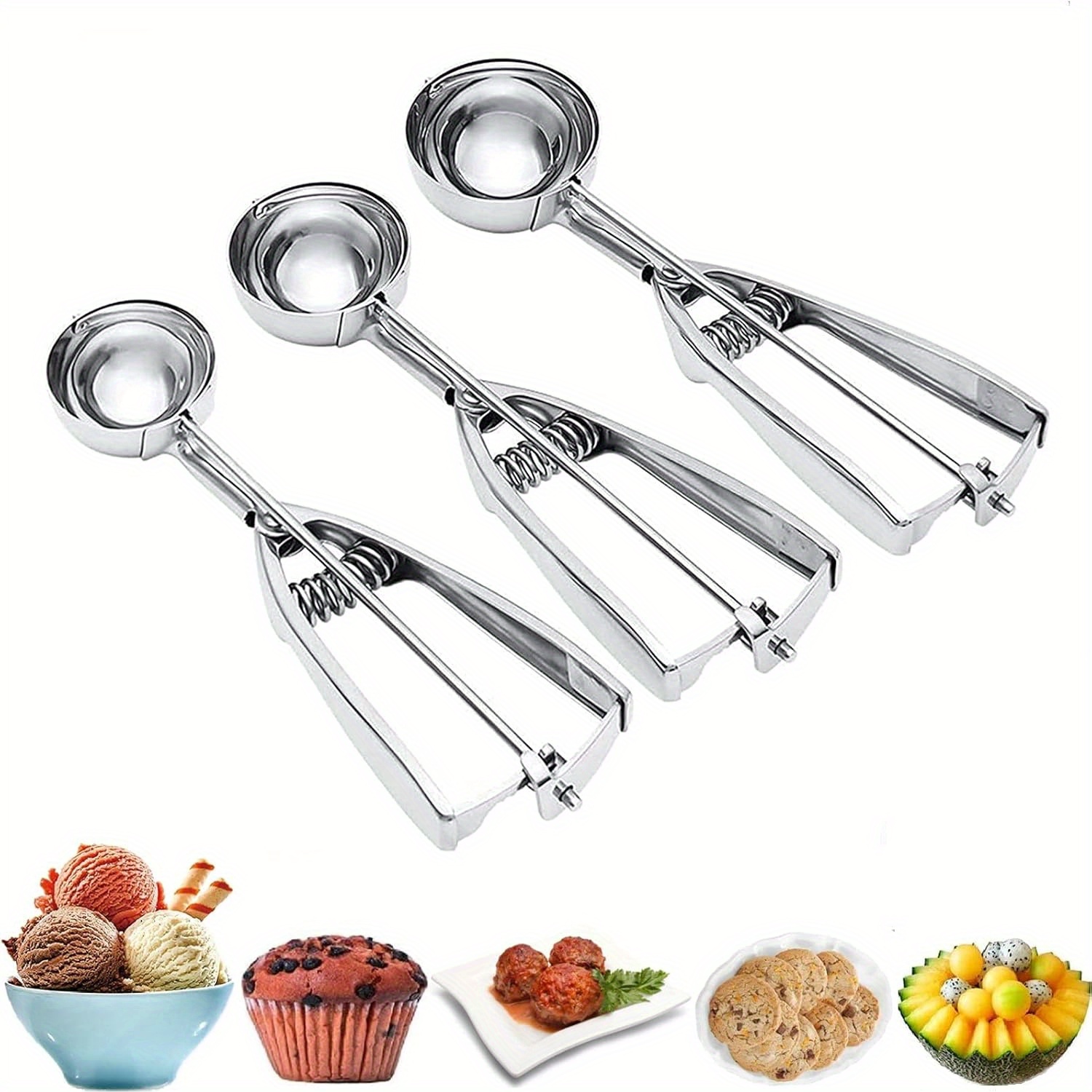 

1pc/3pcs Ice Cream , Cookie Set, Stainless Steel Ice Cream Scooper With Trigger Release, Large/medium/small Cookie Scooper For Baking, Cookie For Baking Set Of 3 With