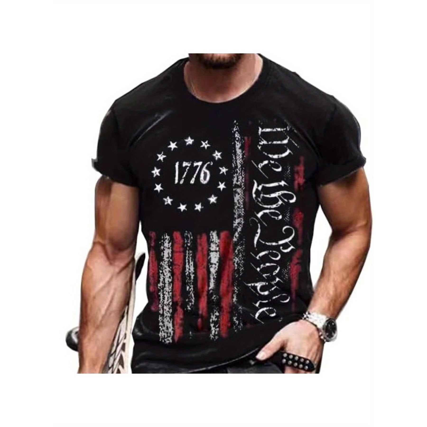 

Us People Usa 1776 Shirt Men's Distressed American Flag Patriotic Short Sleeve Independence Day T-shirt