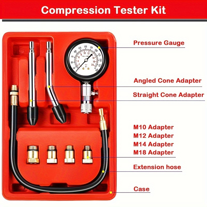 Kit Testeur De Fuite Moteur à Double Jauge | Pour Détecter Les Problèmes De Compression | Comprend Tige D'extension