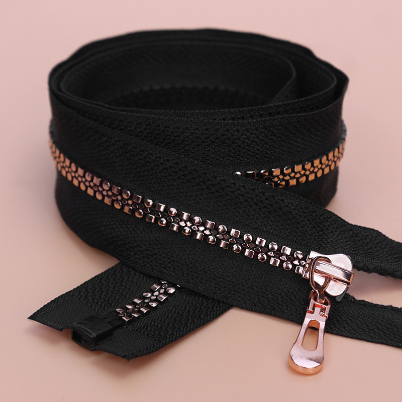 1pc 40-80cm/15.74-31.49in Resin Special Tooth Zipper With Rose Gold Plated Plating, Square/round Tooth, Single-end Zipper For Clothing And Coats