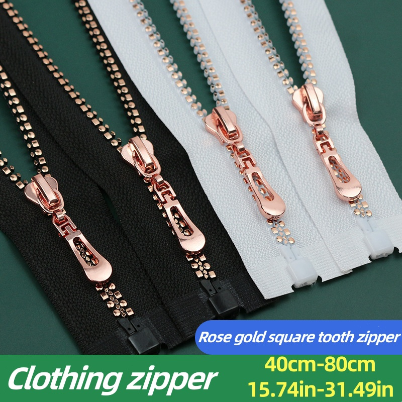 

Rose Gold-plated Resin Zipper, 15.74-31.49in, Square Teeth Design For Clothing And Jackets - Single Pack, In