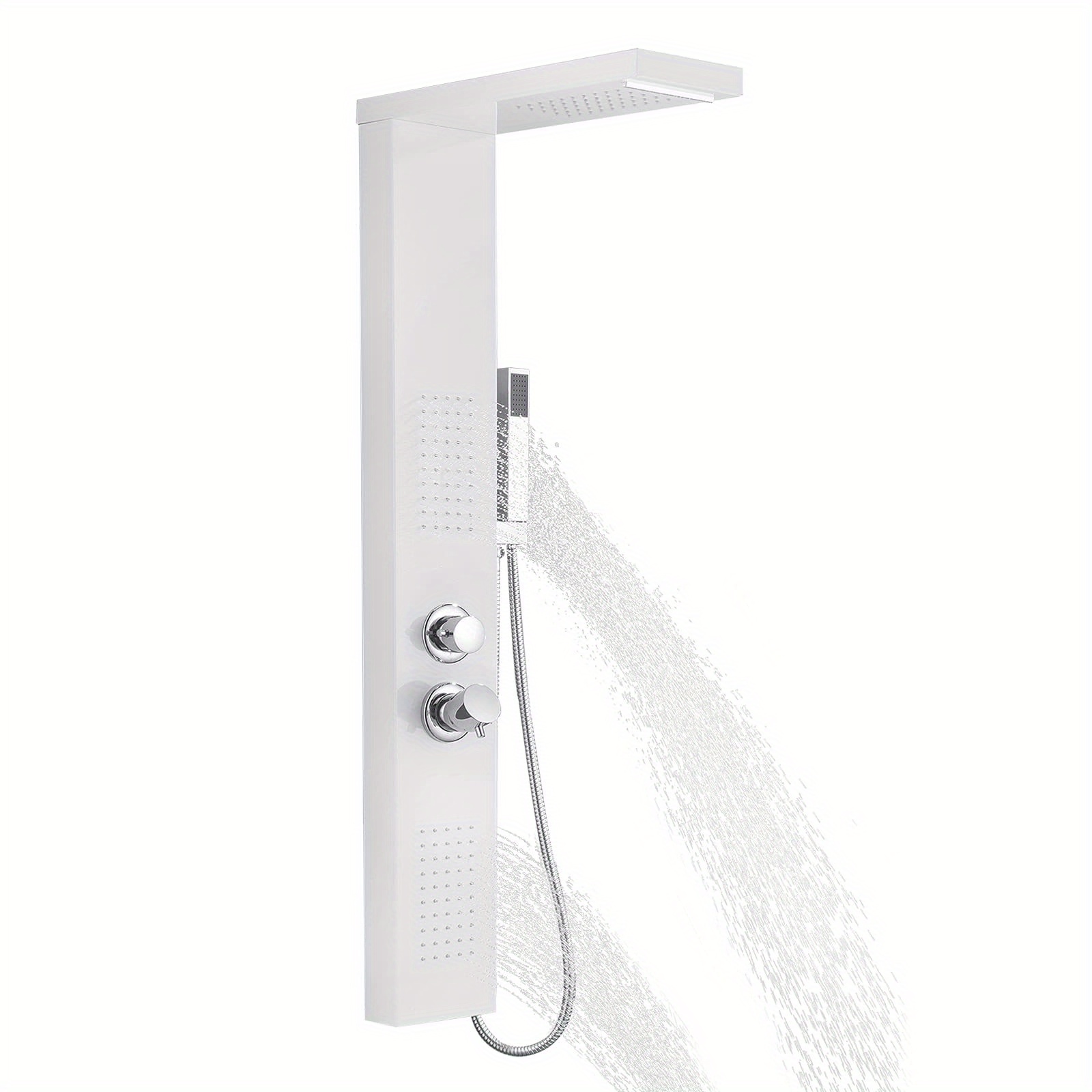 Image of Rain Shower System, Brushed Stainless Steel Shower Panel, Wall Mounted Shower Set With Massage Shower, Waterfall Shower And Shower Set, Hand Shower, Luxury Shower Fitting Set For Bathroom