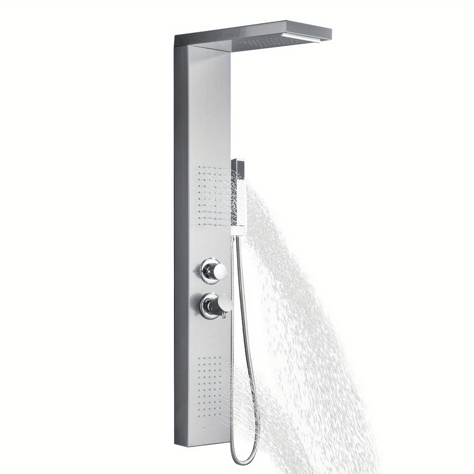 Rain Shower System, Brushed Stainless Steel Shower Panel, Wall Mounted Shower Set With Massage Shower, Waterfall Shower And Shower Set, Hand Shower, Luxury Shower Fitting Set For Bathroom