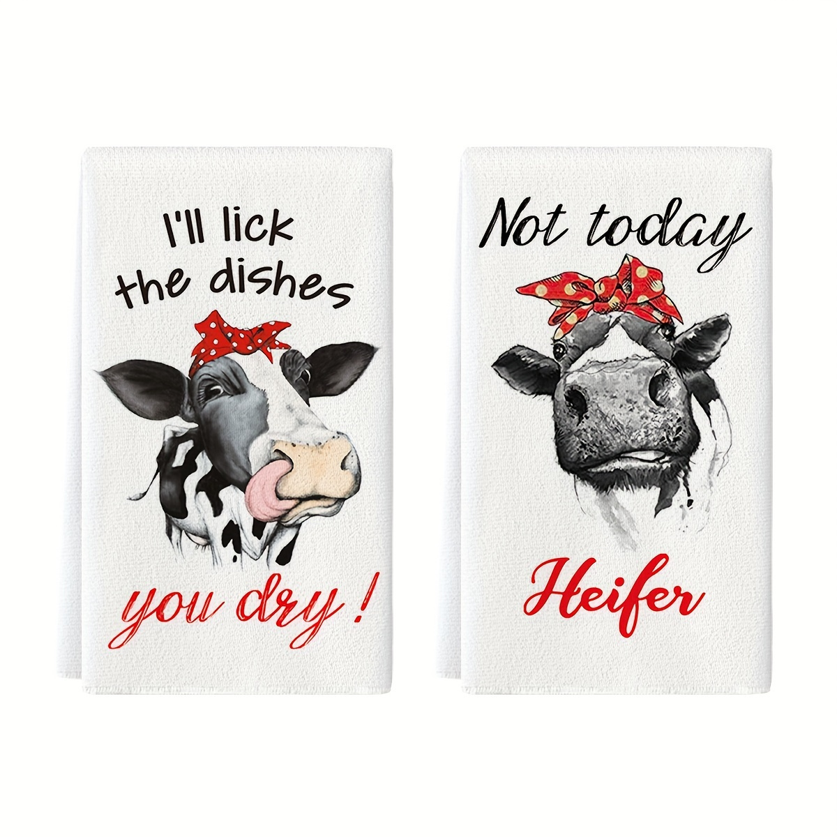 

Sm:)e 2pcs Cow Kitchen Towels Dish Towels, 18x26 Inch Lick The Dishes You Dry Decoration Hand Towels Set Of 2