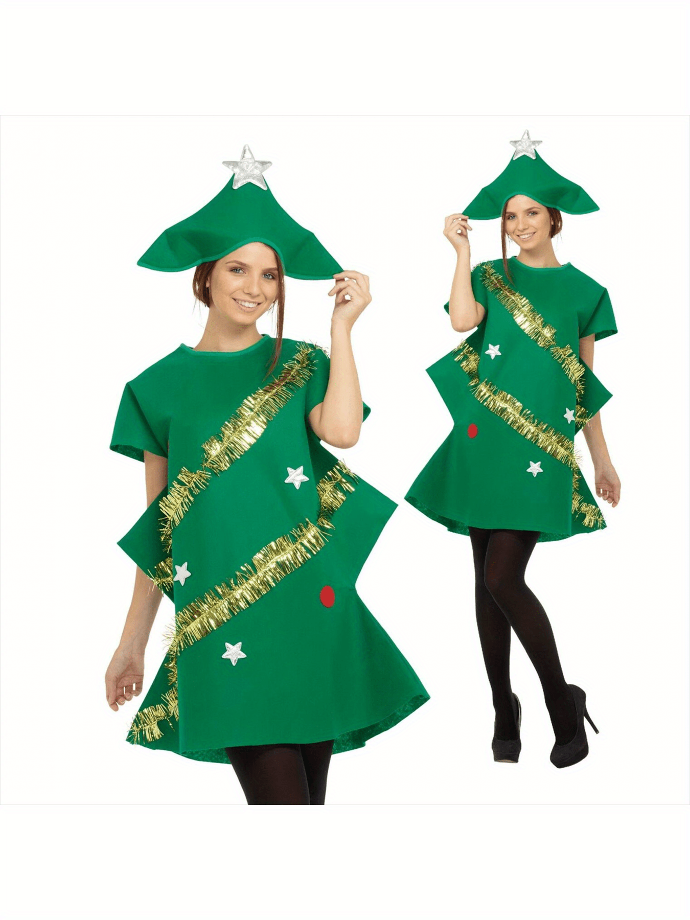 1pc womens christmas tree costume dress neck short - Temu