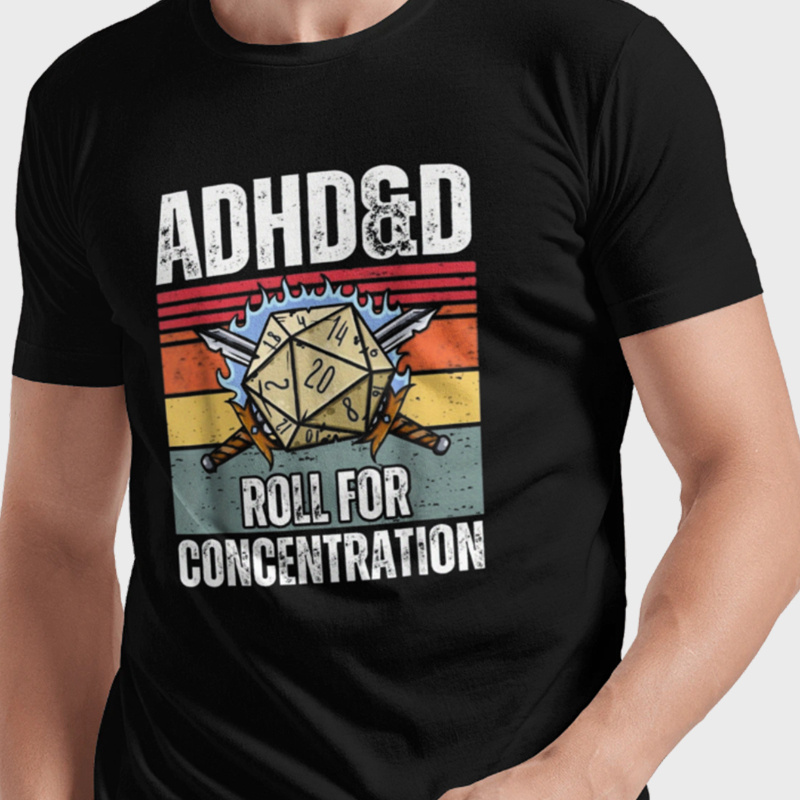 

Retro Vintage Adhd&d Roll For Concentration Funny Gamer Gift Unisex T-shirt