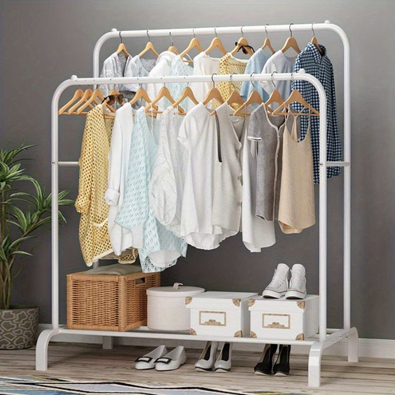 E-shop Kleiderständer, freistehender Kleiderbügel, Doppelstangen, multifunktional, leicht zu trocknen, Innen- und Außenmontage für Schlafzimmer,