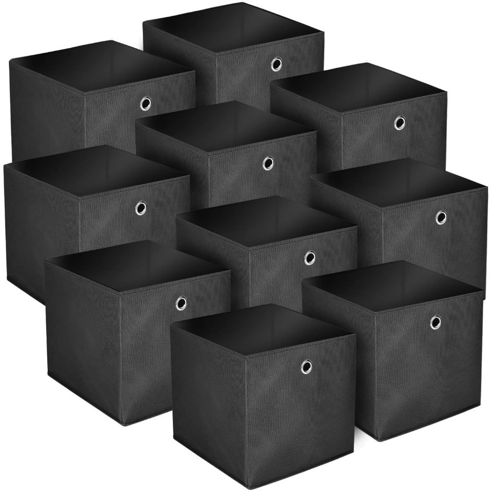 E-shop Set aus 10 Aufbewahrungsboxen Faltbare Stoffboxen mit Fingerloch 32 x 32 x 32 cm für Regale oder Raumteiler