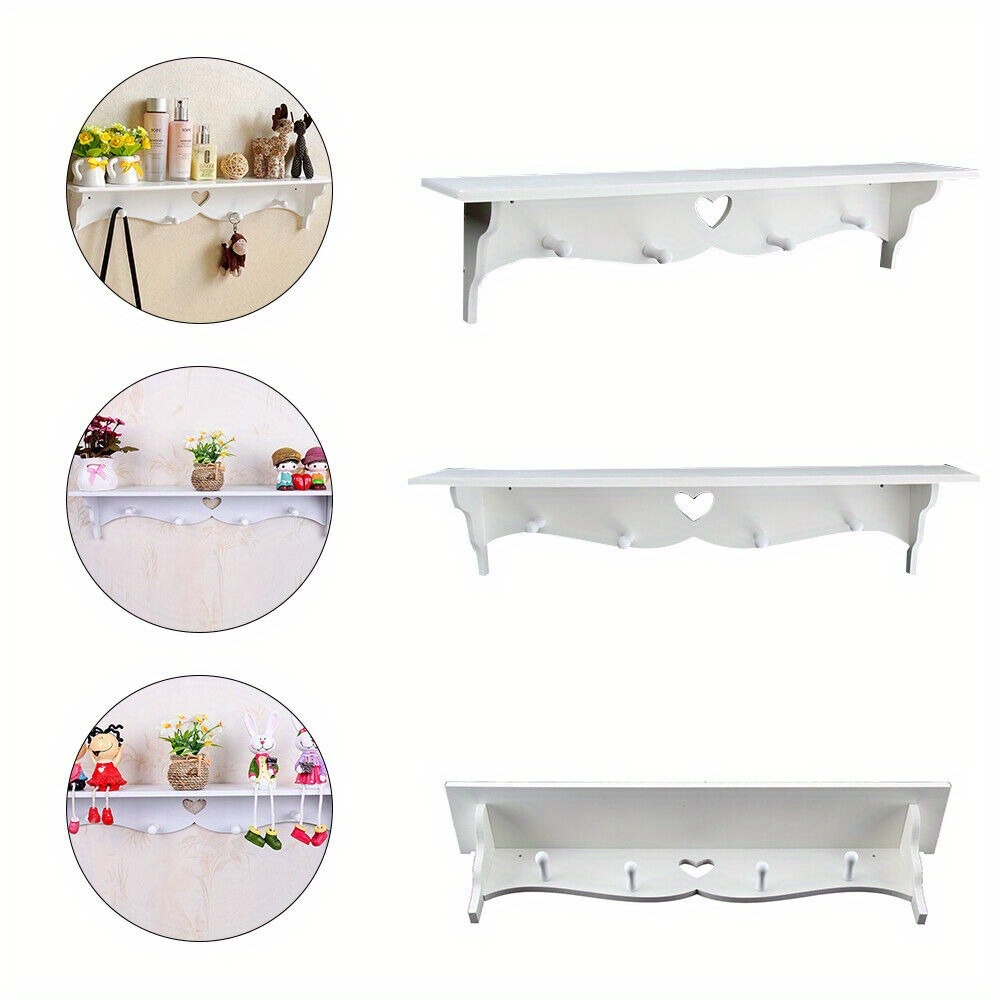 TEMU White Wooden Floating Wall Shelf Bookshelf Coat Hook Stand Decor Storage Shelves
