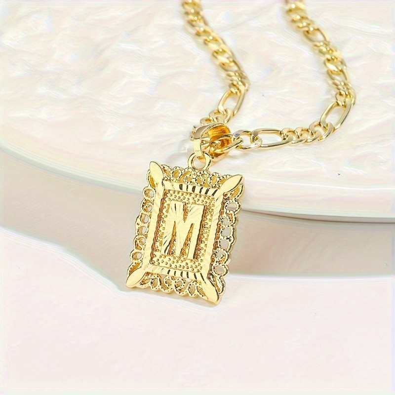 

Initial Letter Pendant Necklace For Men And Women, 18k Gold Plated Square Capital Monogram Necklace, Alhpabets From A-z Chain Necklace