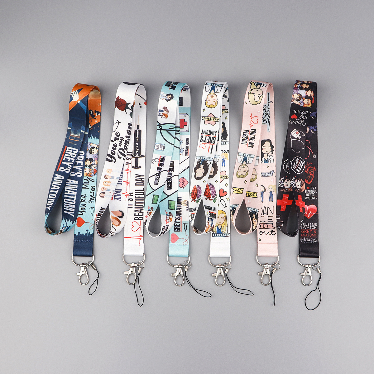 6pcs Set Cute Cartoon Print Lanyard Keychains - Durable Polyester, Perfect for Keys &amp; Mobile Phones