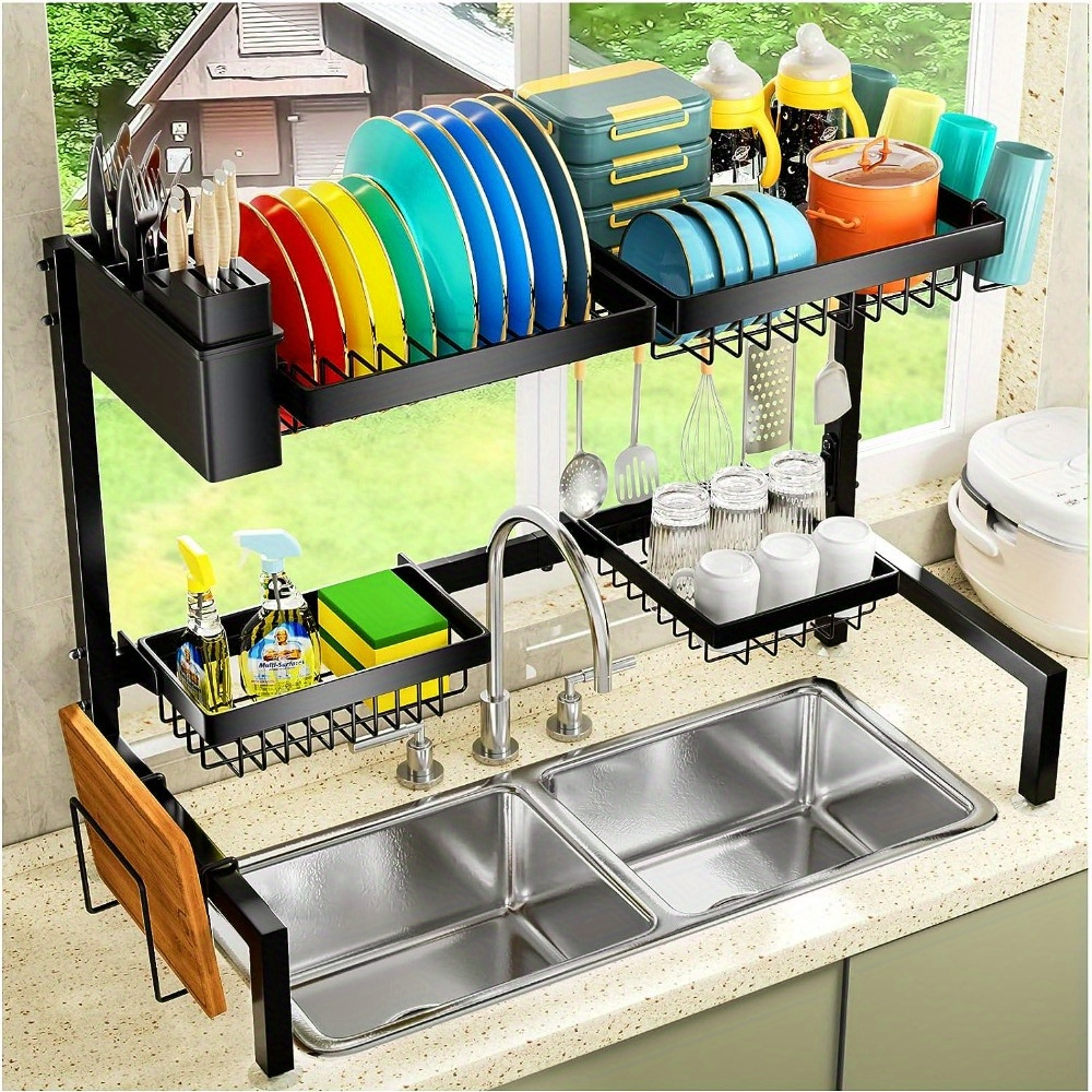 TEMU 2 3 Baskets, 2 4 Baskets, And Of 6 Baskets Dishwasher Racks, Suitable For All Sinks. Into A Large Capacity Sink Rack And Is A Metal Drying Rack For Kitchen And Home Use, Saving Space