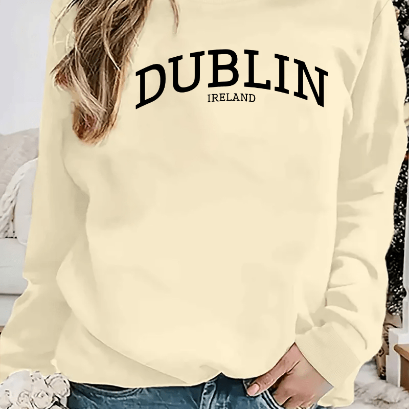 

Letter Crew Neck Sweatshirt For Women - Cozy Long Sleeve, 100% Polyester, Machine Washable,