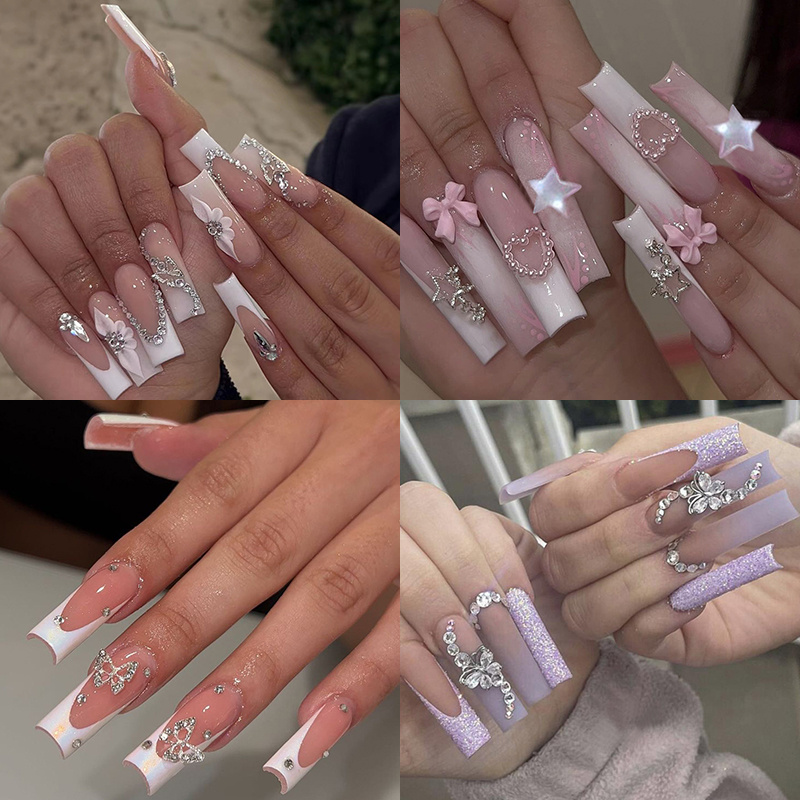 

96 Long Flower Diamond Flash Long Wear Nail Pure For Women