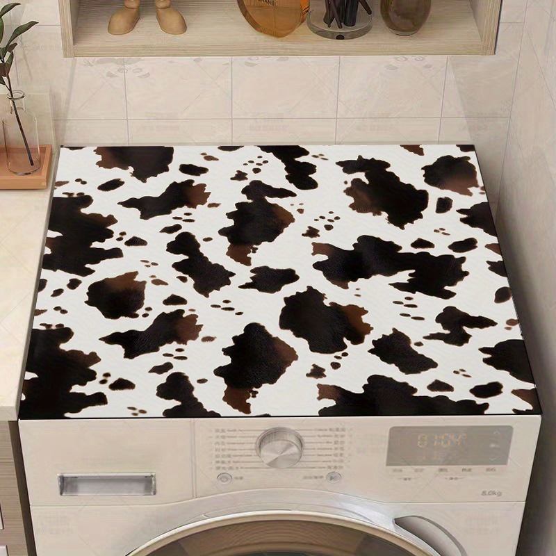 

1pc Cow Print Dish Drying Mat, Non-slip Absorbent Kitchen Countertop Protector, Polyester Table Mat For Home Decor, Quick-dry Sink Accessory For Dinnerware And Cutlery