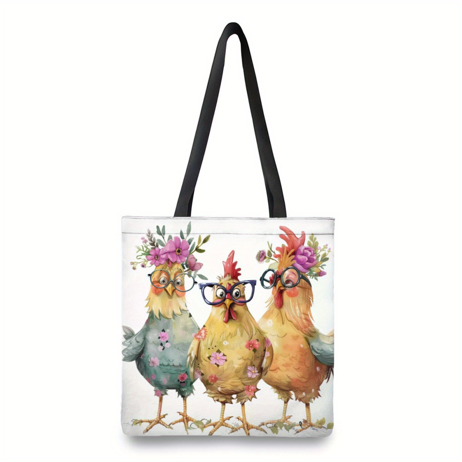 

1pc Chic Cartoon Chicken Handbag - Lightweight, Unique Animal Print Fashion Shoulder Bag Reusable Grocery Shopping Bag Tote Handle Case Bag School Shopping Large Shoulder Bag Portable Storage Handbags