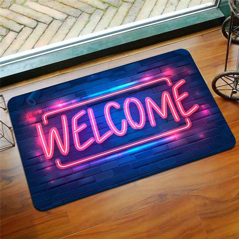 

Welcome Neon Light Up Doormat, Machine Washable Polyester Rectangular Floor Mat With Pvc Backing, Non-slip Indoor Rug For Entryway, Living Room, Bedroom, Kitchen, Gaming Room - 8mm Thickness