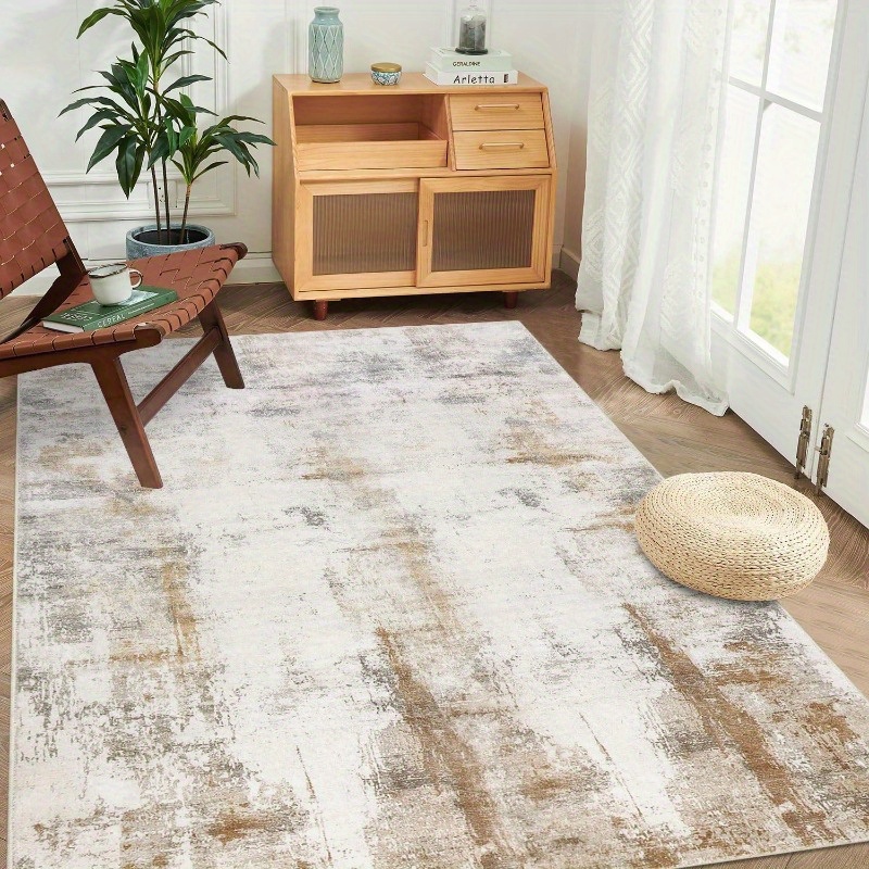 

1pc Area Rug 3x5, Modern Abstract Throw Rugs With Rubber Backing Washable Rugs For Bedroom Aesthetic 3x5 Rug Non Slip Low Pile Area Rug For Kitchen Entryway Bedroom Dorm (beige/ Camel)