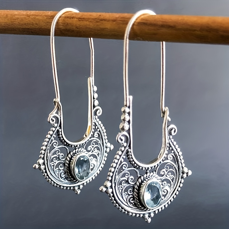 

Bohemian Dangle Earrings With Zirconia Decoration - Silvery Plated Zinc Alloy Jewelry For Travel Souvenirs